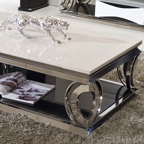 
Hot sale Marble Table Top Modern Design Tempered Glass Stainless Steel Coffee Table 