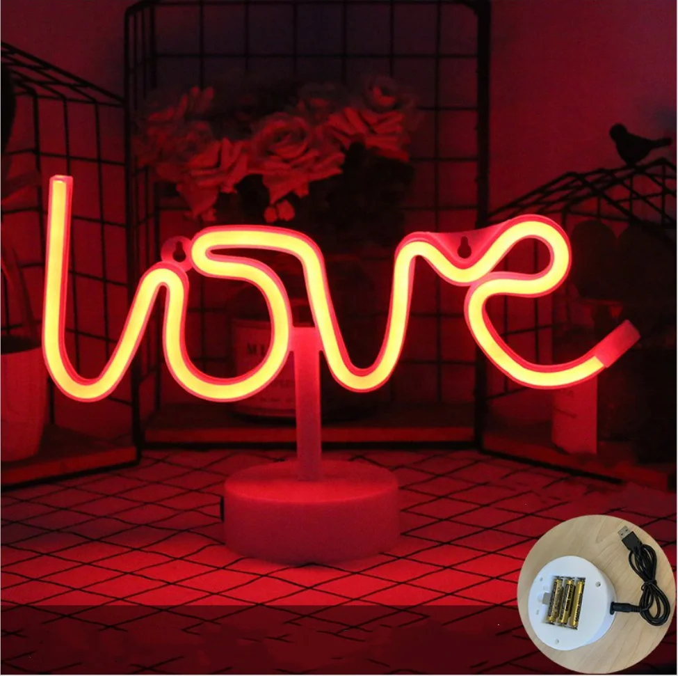 Neon Table Night Light Letter Flex Sign Battery USB Party Kids Room Wedding Gift Decoration LED Love for Bedroom