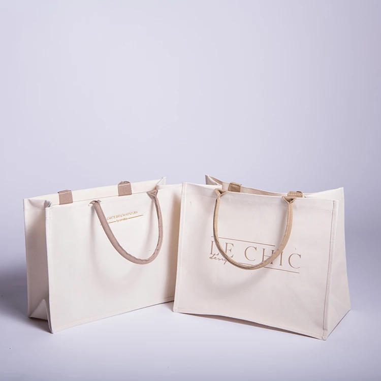 Eco friendly luxury custom logo waterproof laminated canvas tote shopping bag with shoulder strap
