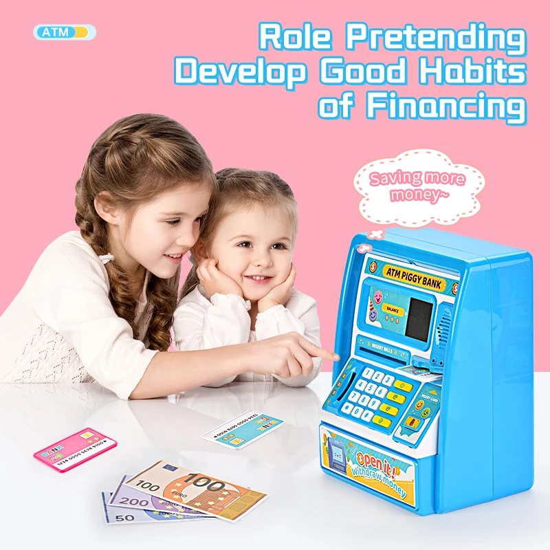 new kids mini  piggy bank toys ATM savings bank toy Fingerprint Password ATM Card Money Box Toys