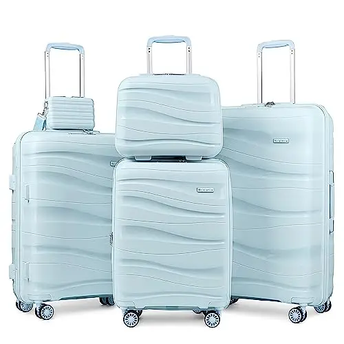 Women and Men Fashion 5-Piece Set PP Hard Shell Travel Suitcase Carry On  luggage sets airline approved for travel,work,outdoor