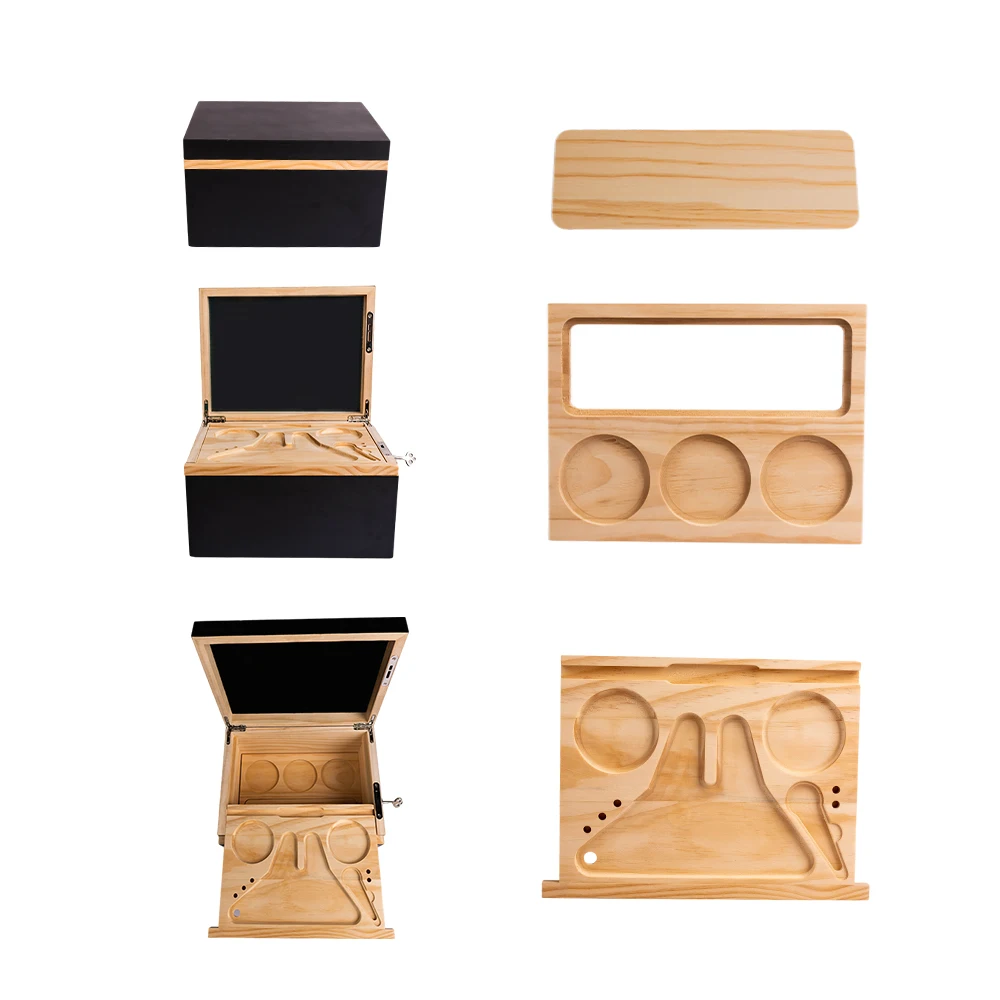 wood stash box with rolling tray storage boxes Bamboo wood cigarette case black box with tray