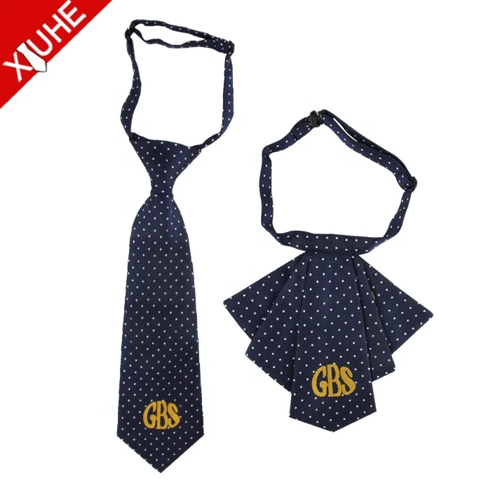 Custom Cheap 100% Polyester Dot Design School Logo Uniform Bow Tie Necktie Tie Set For Children