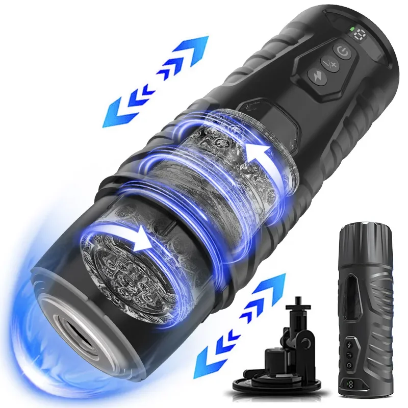 LCD Display Pocket Pussy Stroker Men Penis Sex Machine Adults Toys Hands free Thrusting Rotating Automatic Male Masturbation Cup