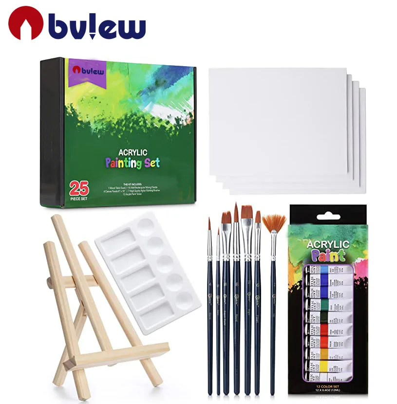 25Pcs Painting Kit Includes Mini Easel, Premium Painting Supplies, Brushes, Art Canvases Acrylic Paint Set with Canvas For Kid
