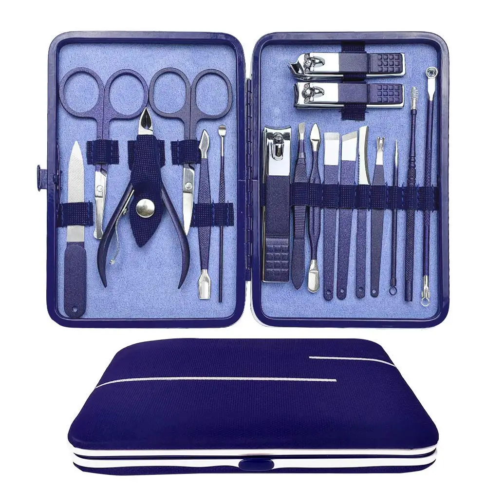 Blue Manicure Set Professional Nail Clippers - 18 in 1 Stainless Steel Nail Kit With Portable Stylish Case