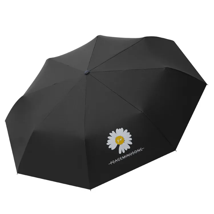 Automatic Daisy Umbrella Black Glue Sun And UV Protection Dual-use Three-folding Umbrella