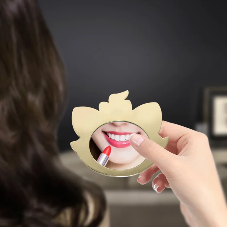 Newest Fashionable Small  Custom Logo Gold Cat-shape abs plastic Single side Handheld Makeup Compact Mirror