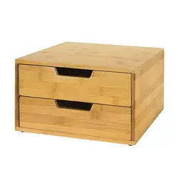 Bamboo Desk Tidy Stationery Organizer with 2 Drawers Coffee Machine Stand & Coffee Pod Capsule Box Holder Organiser