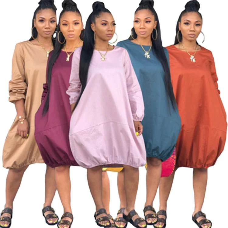 Summer Extra Small Women Round Neck Long Sleeve Hip-Hop Style Cover Fat Dress Clothes