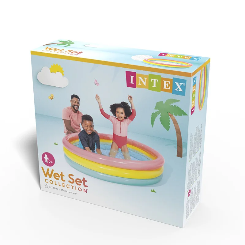 Wholesale INTEX57412 Inflatable Fluorescent Rainbow 3-Ring Baby Pool with Bubble Bottom for Kids Swimming