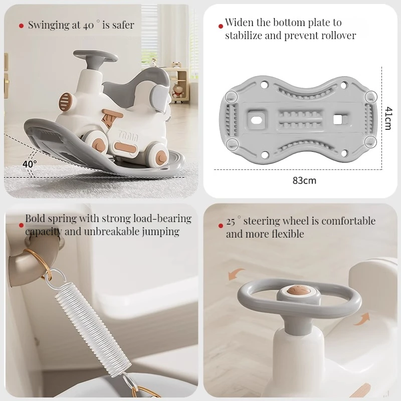 Eco-Friendly Plastic Playground Indoor Train Style Multifunction 2 in 1 Ride on Car Child Rocking Horse