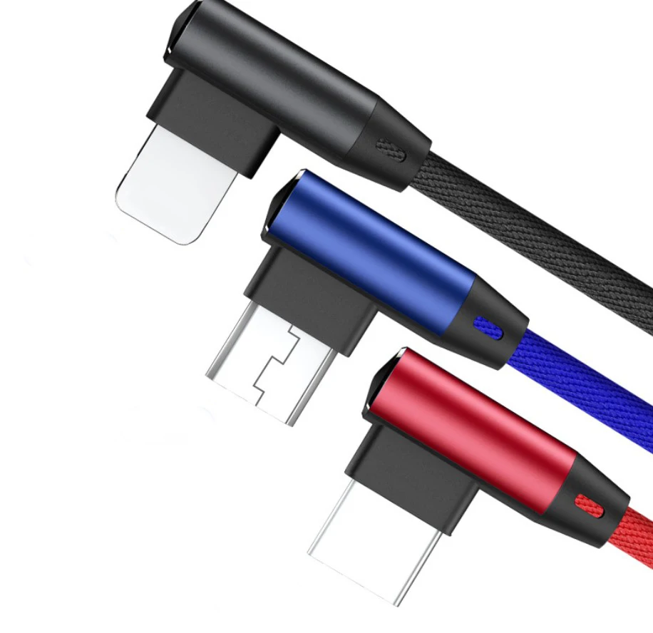 1m 3 feet android micro v8 cloth Braided dual Bend L shaped Angled Cable Fast Charging micro Charger Cord cable for samsung sony