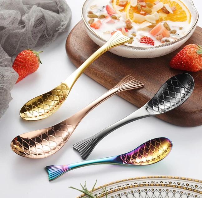 Fish Spoon  Stainless Steel Flatware for Soup Porridge Dessert Cereal Rice Spoon