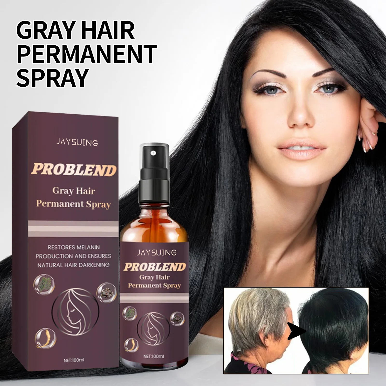Wholesale Anti White Hair Spray Herbal Reduce Gray Spray Repair Hair Scalp Care Nourish White To Black Hair Growth