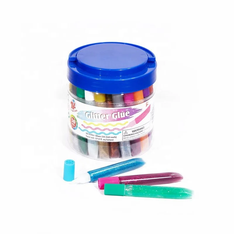 Amazon Brand TBC The Best Crafts Wholesale 50pcs 10.5ml Glitter Glue in PET Material Bucket Glitter Glue for Crafting