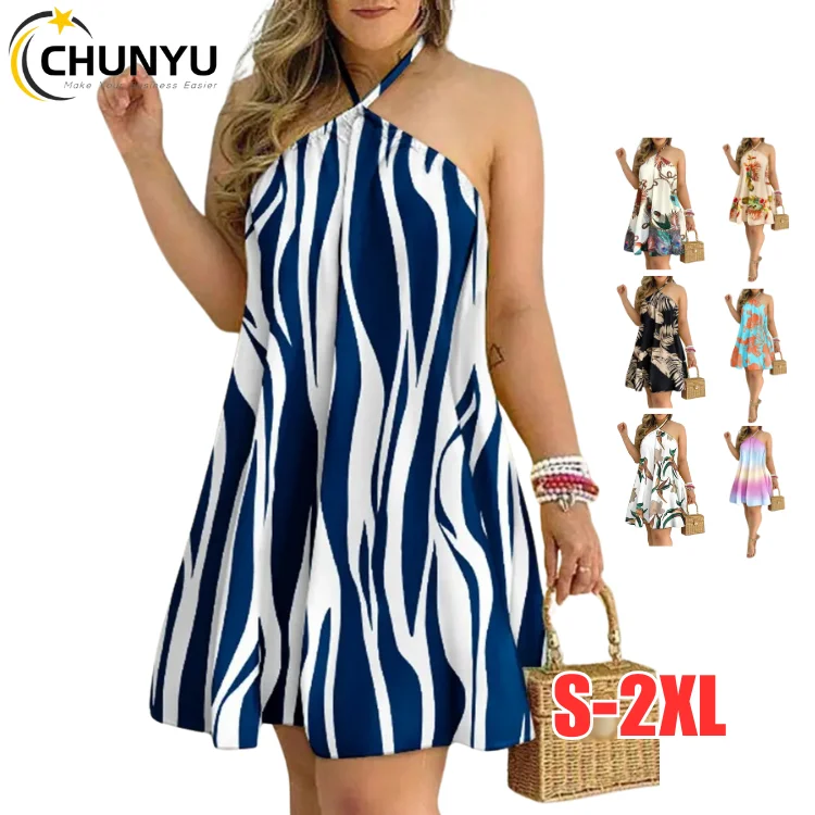 Summer Clothes For Women 2023 Hot Sale Off Shoulder Halter Neck Loose Ladies Dress For Women