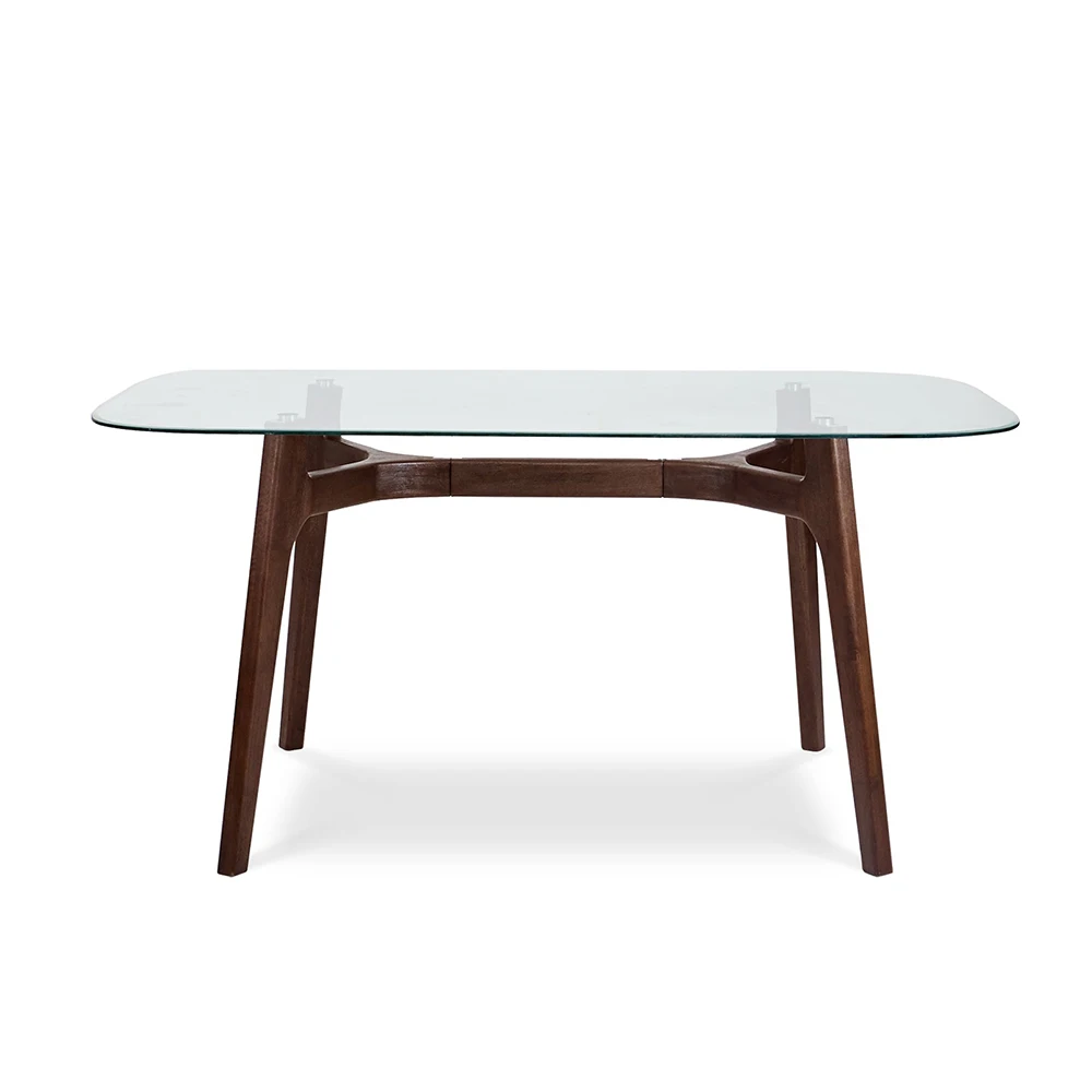 Kitchen with oak legs dining table top glass dining table