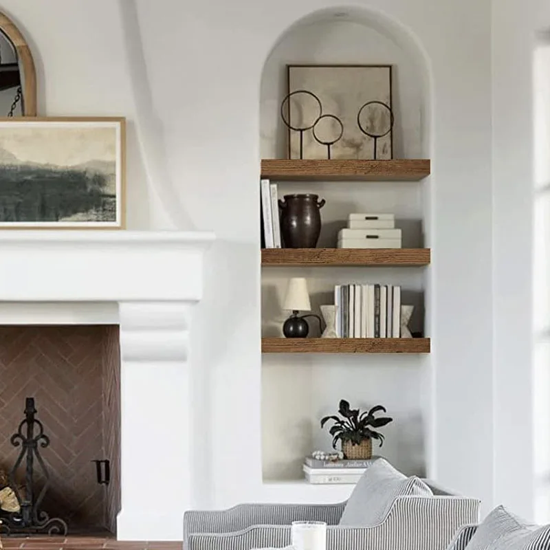 Wholesale Wood Hanging Rectangle Wall Shelves Floating Bookshelves for Living Room Decor
