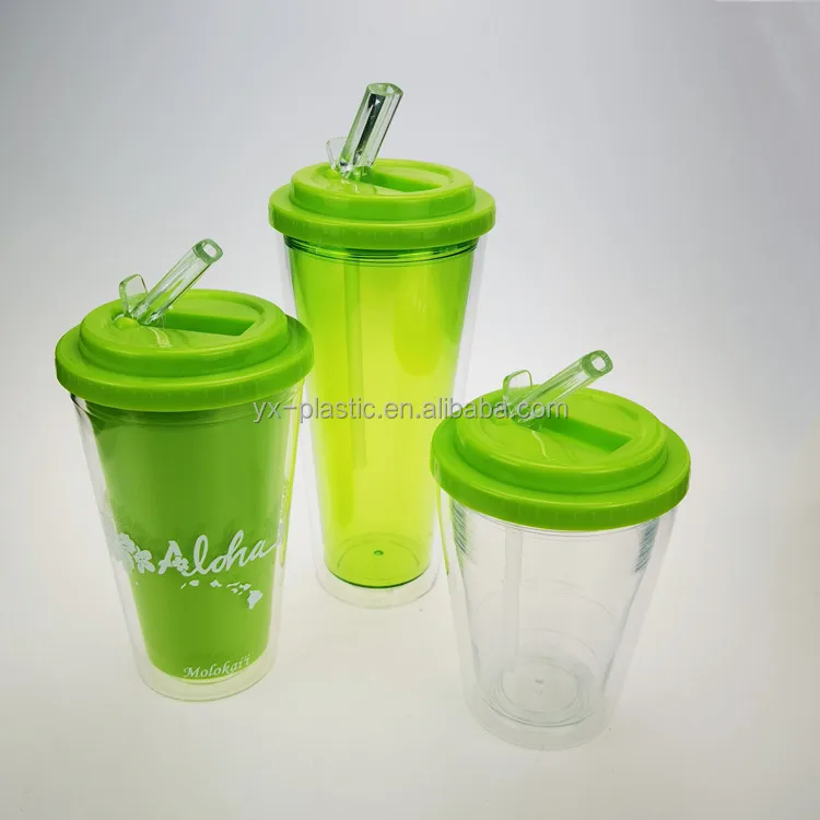 2019 new style plastic high PS initiative double-deck  cup with straw lid 350ml 500ml