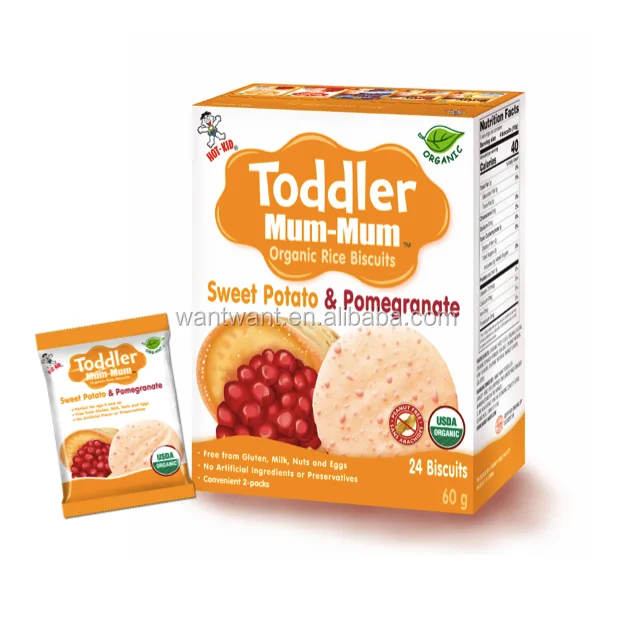 
Hot Kid OEM Organic Baby Food Toddler Rice Cracker Grain Snack Healthy Biscuit Halal Gluten Free Sweet Potato&Pomegranate Flavor 