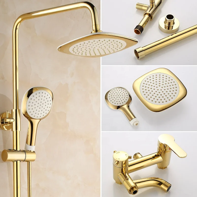 2021 New design high grade bathroom gold color brass rainfall bath shower set shower kit