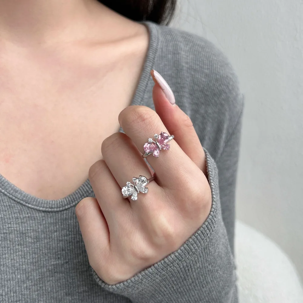 S925 Sterling Silver Female Ring Elegant Light Luxury Japanese Korean Style Inlaid Water Drops Pear-Shaped Diamond Zircon