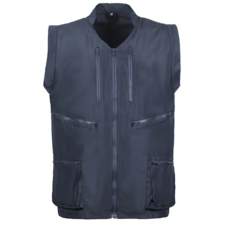 Мужской жилет с карманами, тонкий свободный повседневный жакет на молнии, из полиэстера, для работы и путешествий, весна-лето