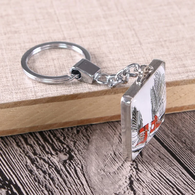 
Custom Wholesale Double-sided Literary style Crystal Glass Key Ring Glass Keychain 