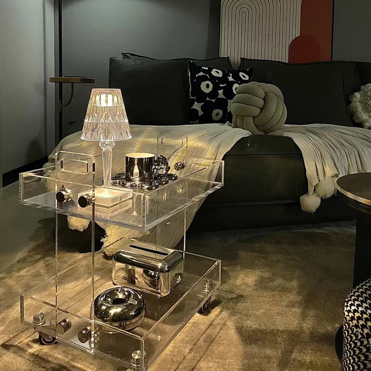 Household Acrylic mobile storage rack Hotel Supplies Service Acrylic Movable Trolley