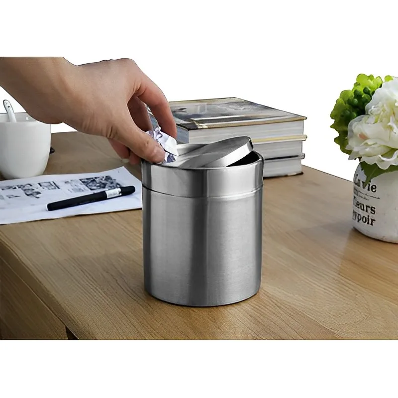 Mini Countertop Rose Gold Stainless Steel Swing Lid Table Desk Trash Bin Car Mini Trash Can Mini