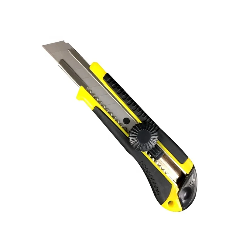 Yellow office paper cutting rubber handle sliding blade utility knife (1600613608273)