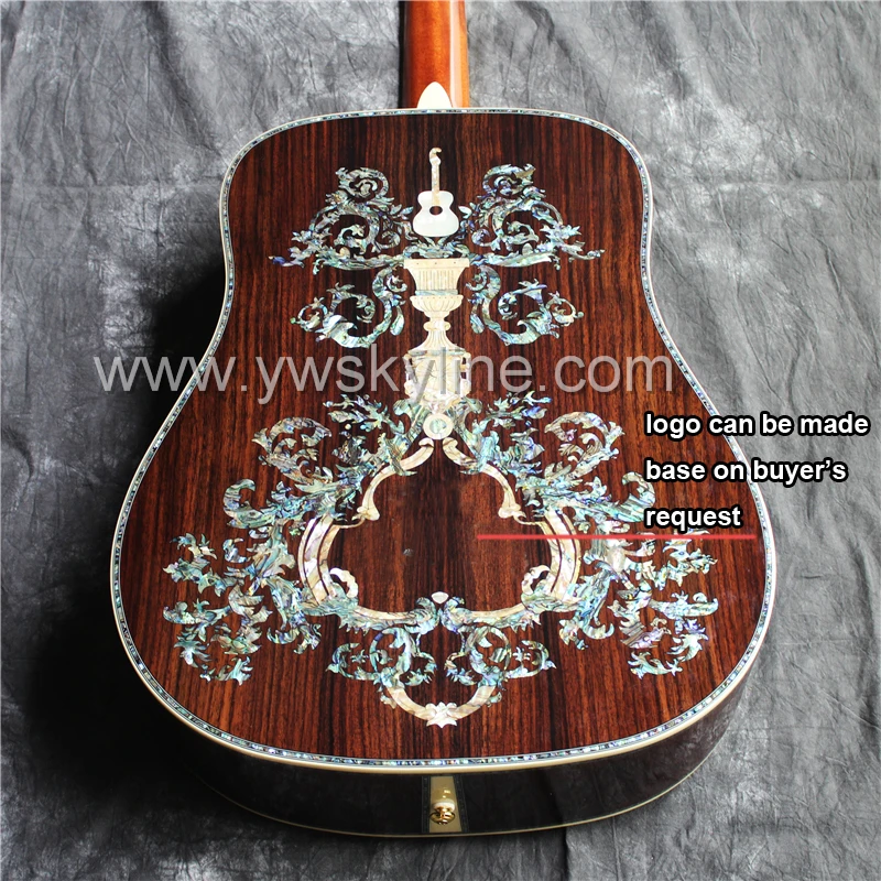 solid rosewood acoustic guitar,  Deluxe abalone inlay hand made  guitars