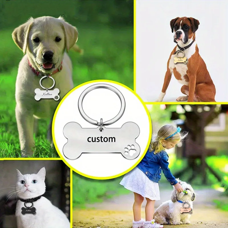 hundemarke rohling Puppy hollow out paw DogTags Rose Gold Black Silver Engraved Collar Tag Personalized Name Tag Bone Dog Tag