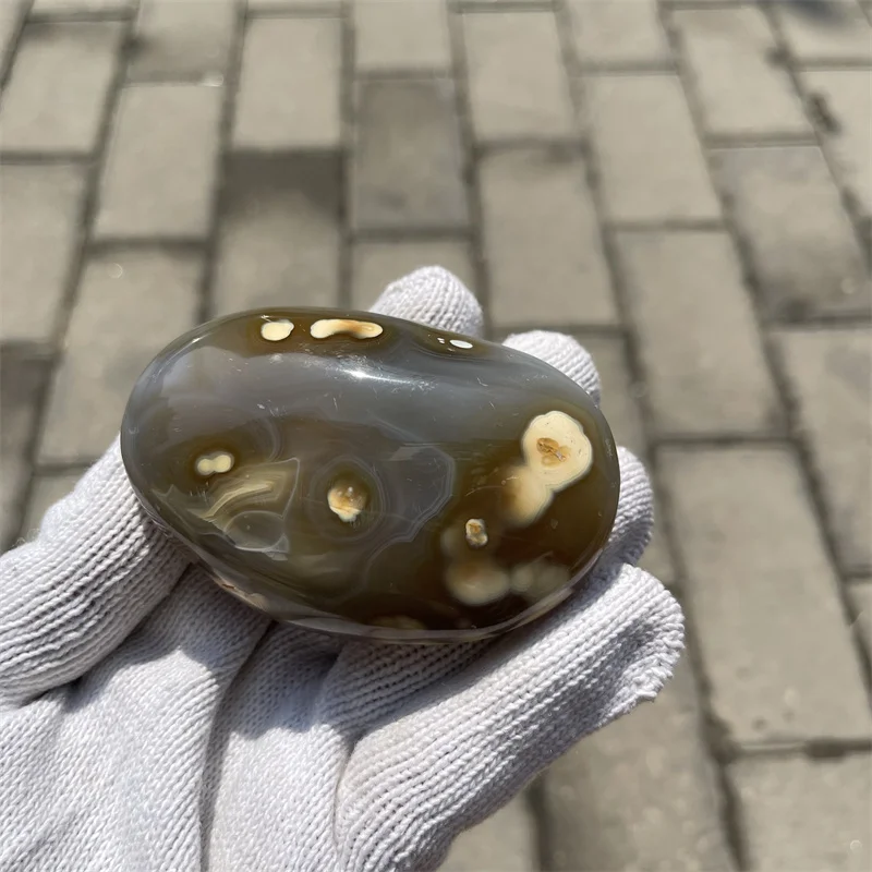 Natural Flower Agate Worry Pocket Stone Polished Irregular Shaped Healing Crystal Palm Stone