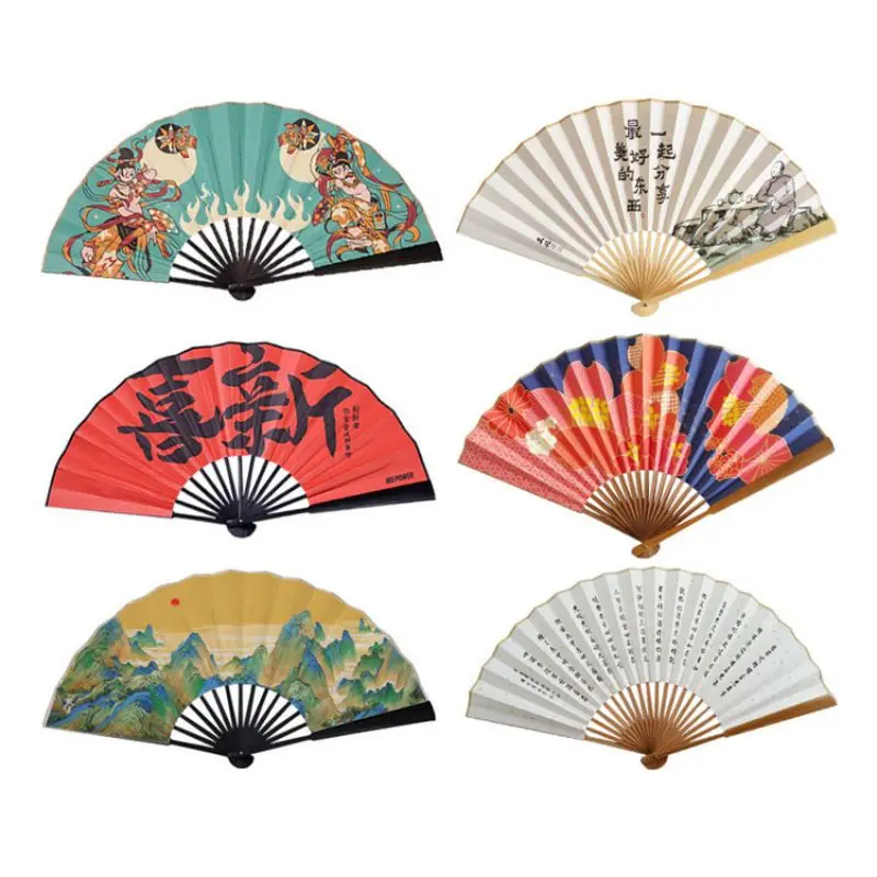 Custom Printed Colorful Bamboo Hand Fan for Handcrafts Gift Folding Paper Fan