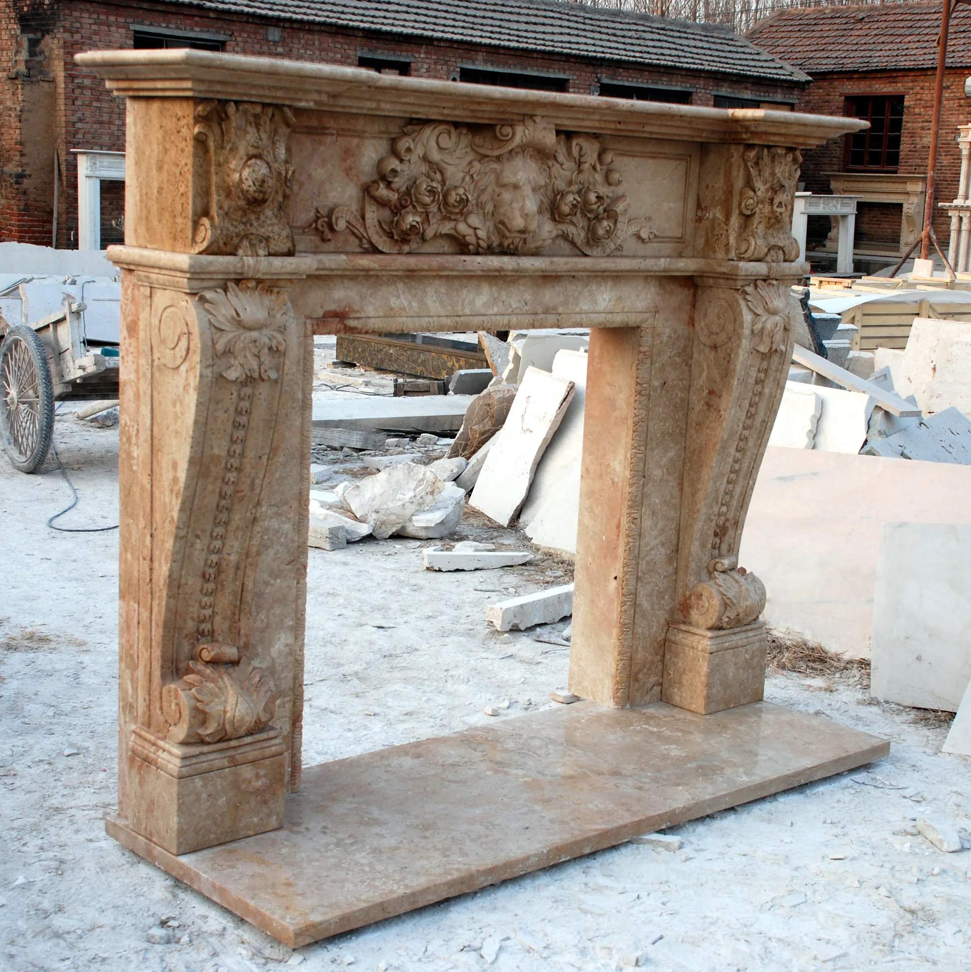 House Decoration Freestanding Fireplace Marble Fireplace With Lion Head