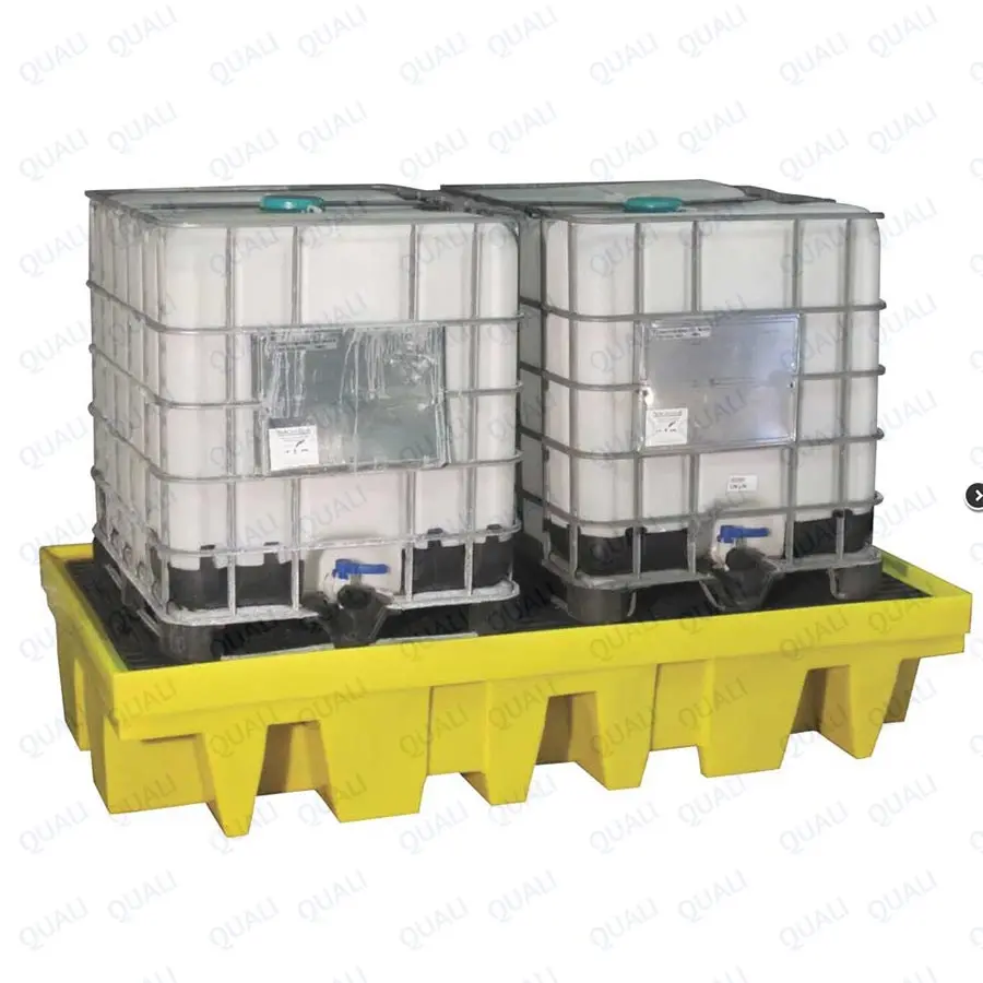 Quali Two Units IBC Tank Barrel Spill Containment Pure Material Plastic Spill Pallets For Double IBC Barrels Use