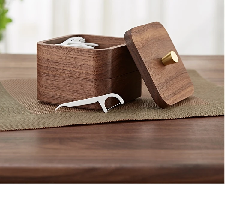 2022 Hot New Products Black Walnut Wood Storage Floss Toothpick Box