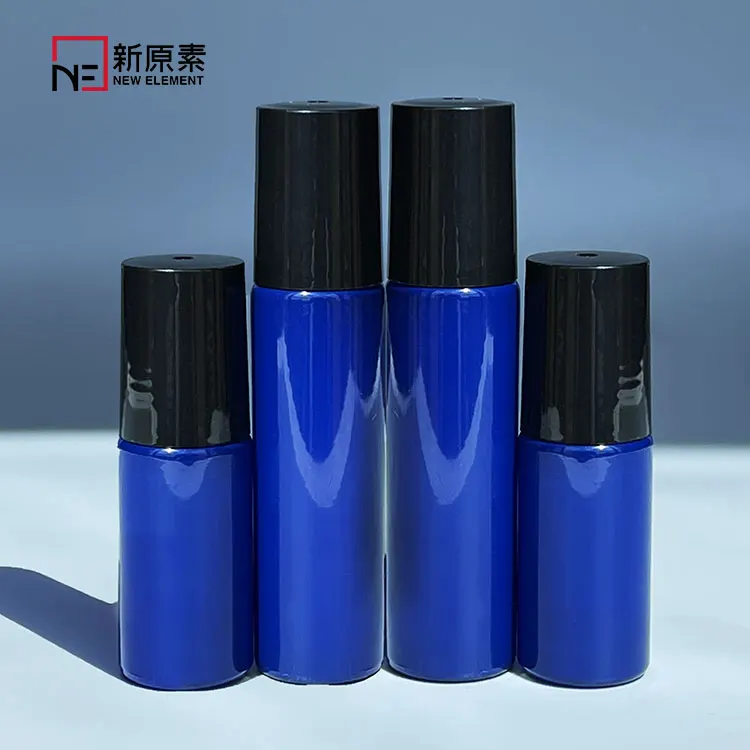 New Element custom logo 5ml 10ml essential oil blue glass perfume roller bottle