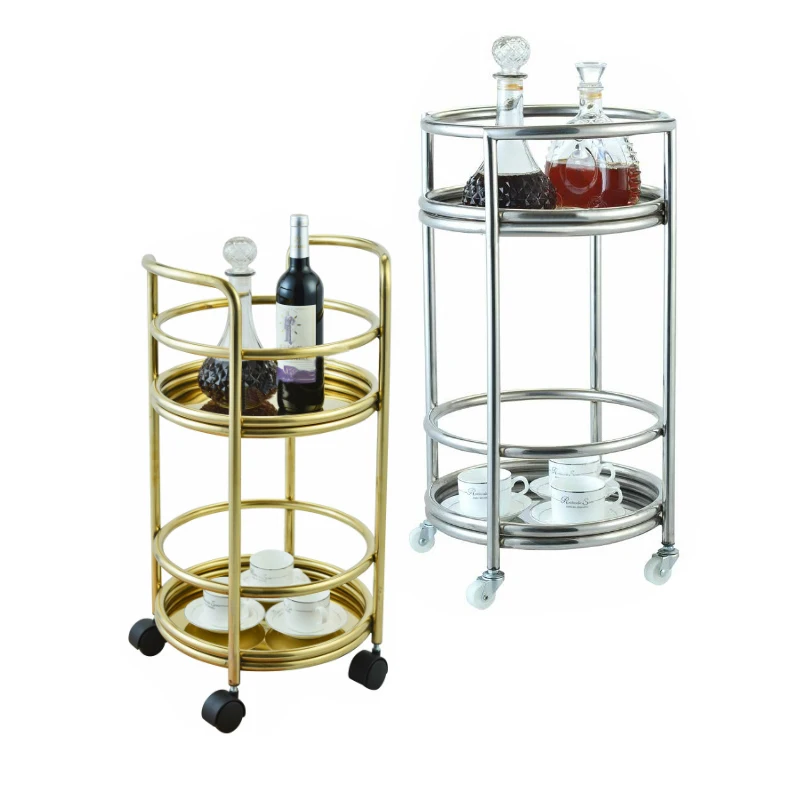Stainless Steel luxury food kitchen serving drink trolley gold round bar trolley serving