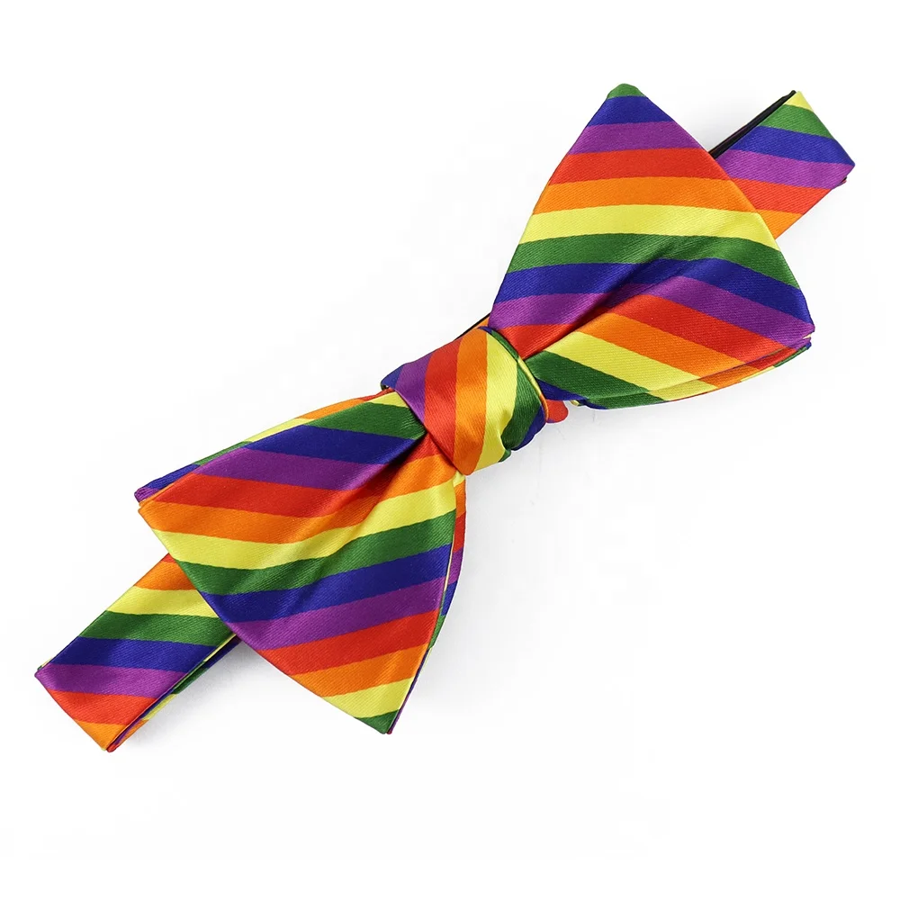 Горячая продажа заказной красивый Радужный мужской галстук-бабочка из полиэстера с логотипом на заказ