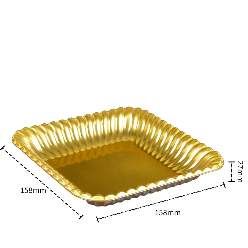 Lesui rectangle square wholesale wedding party plastic food serving golden tray for food takeaway