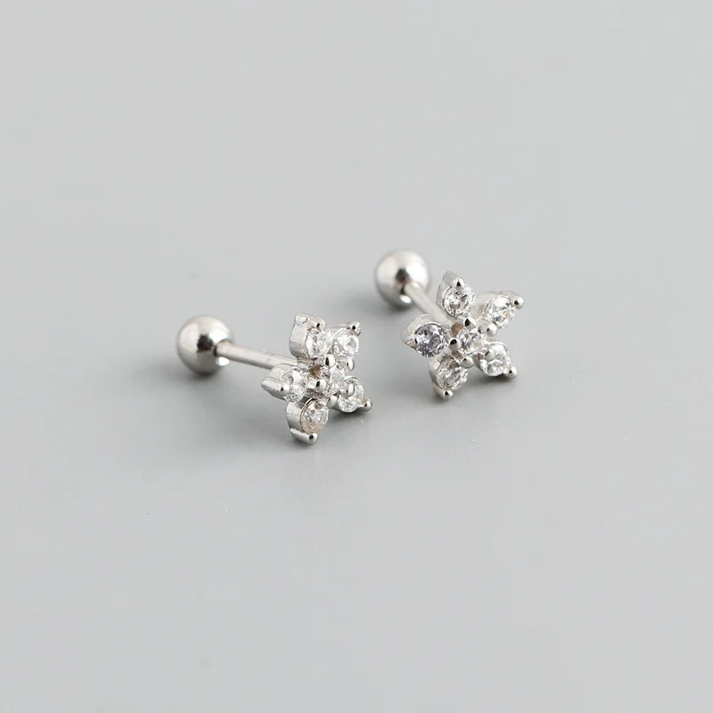 Fashion 925 Sterling Silver Jewelry Gold Plated Piercing Studs Earrings Mini Diamond Flower Studs Screw Back Stud Earrings