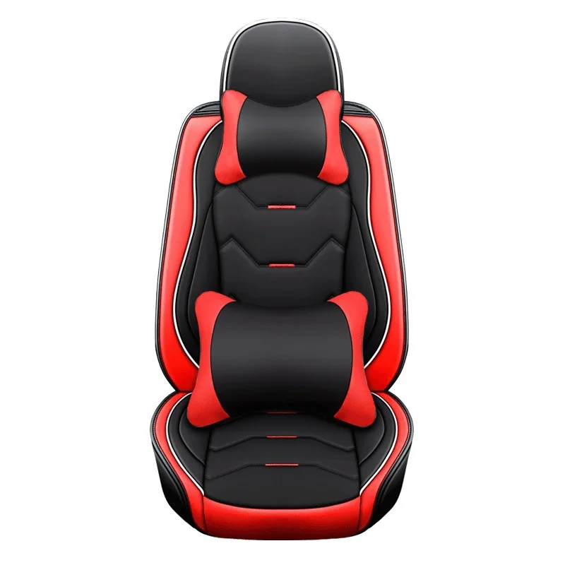 Black and Red Leather Car Seat Covers Full Set with 2 front Seat and 1 Rear Bench Waterproof for 5 Seats