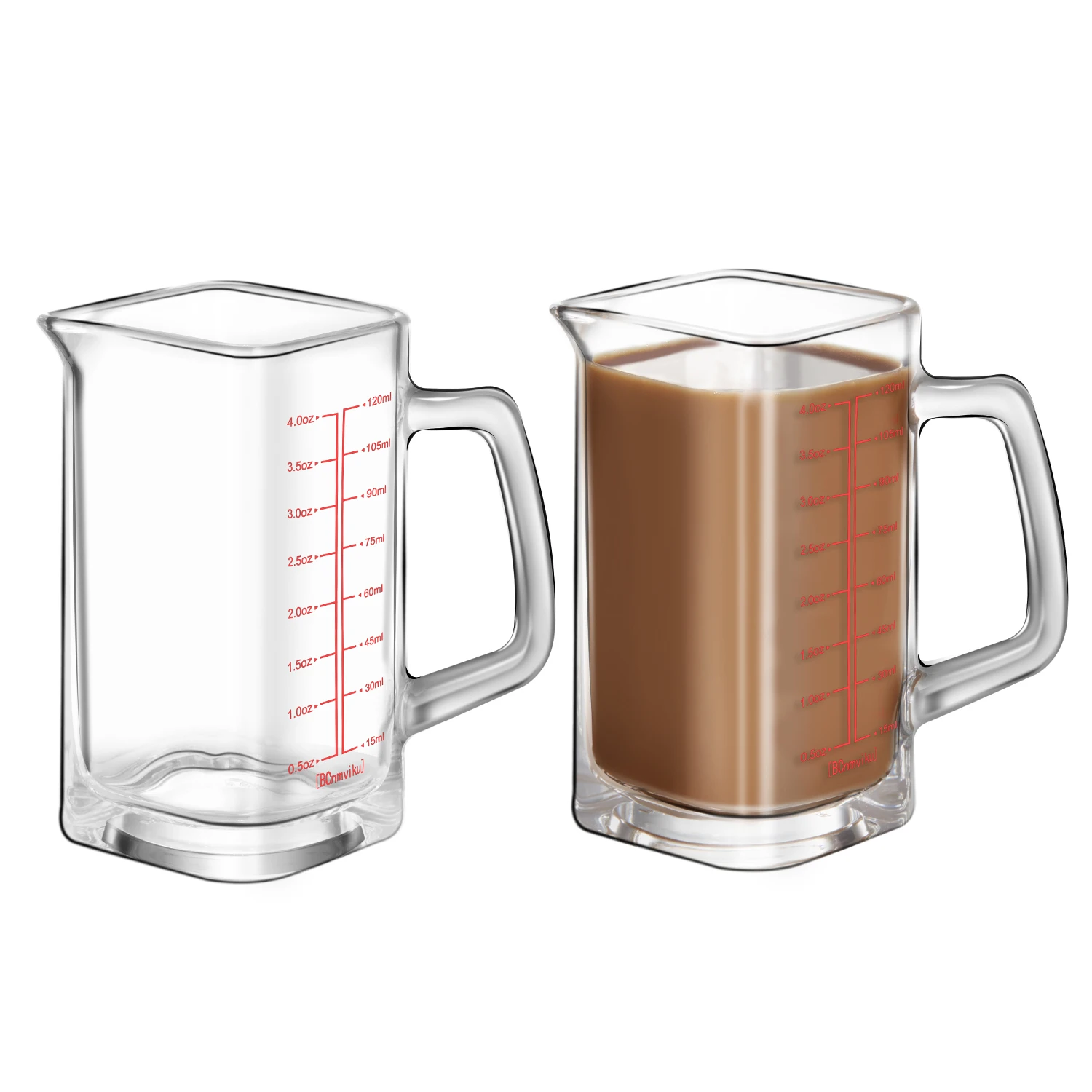 BCnmviku 120 мл квадратные мерные кофейные кружки тройной кувшин молочная чашка со стеклянной ручкой легко читаемый логотип