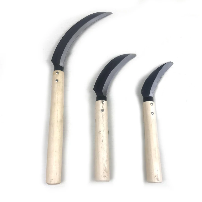 Hantechn husbandry sickle with 50C steel farming rice harvesting knife with silky wooden handle sickle