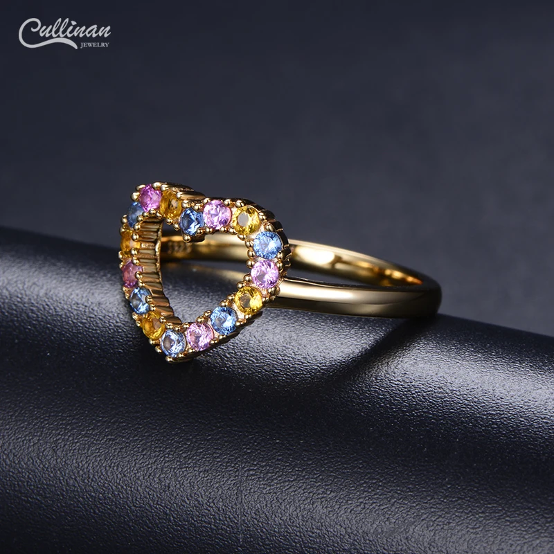 High Quality 925 Silver Gold Plated Fashion Jewelry Lady Jewelry Statement Ring Color CZ heart shape Rings  Women Gifts Ring