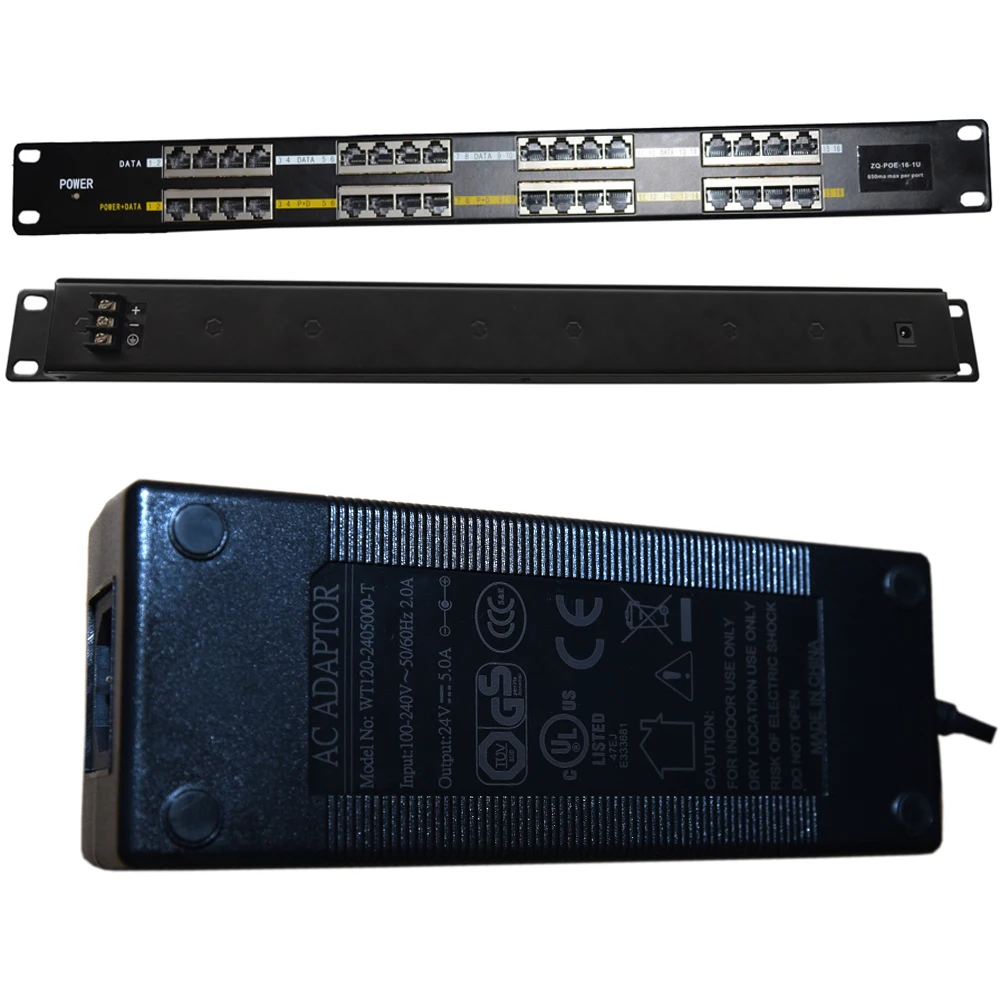 POE-16-24V120W Rack mount Passive Poe Panel 24v 120w 16 port poe injector for WiFi AP