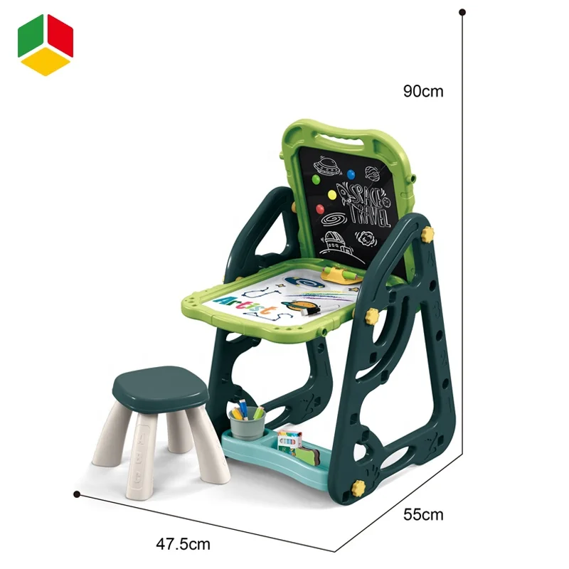 QS Wholesale Education Toy Double-sided Easel Stand Dry Erase Writing Painting Table Drawing Board With Chair Kids Gift Toys
